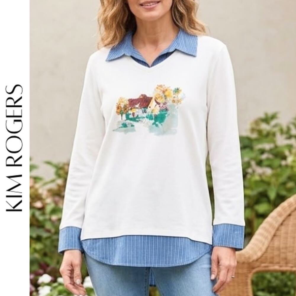 KIM ROGERS Country Cottage Graphic Tunic XL NWT | Cozy Everyday Tunic Top
